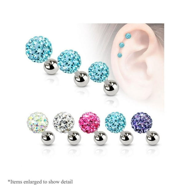 Pair of 316L Surgical Steel Stud Earring with Pink Multi Crystal Ferido Ball 